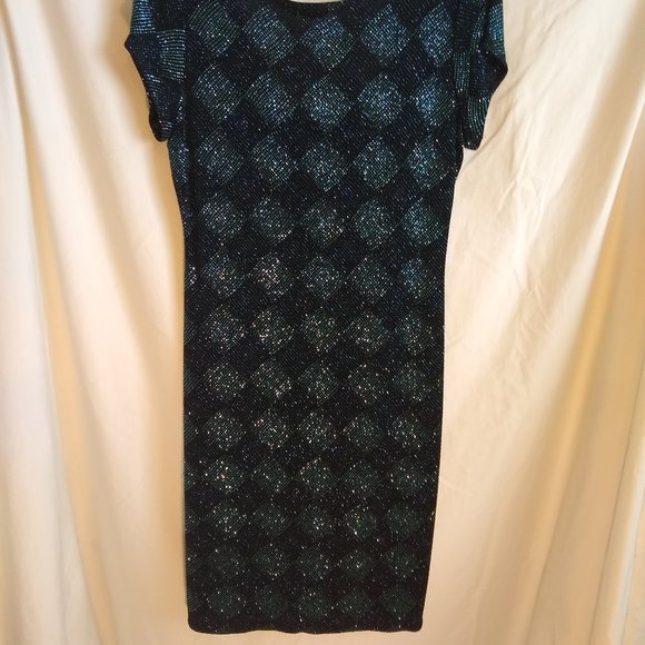 John Roberts Black and Teal Dress Size10 - Picture 2 of 6